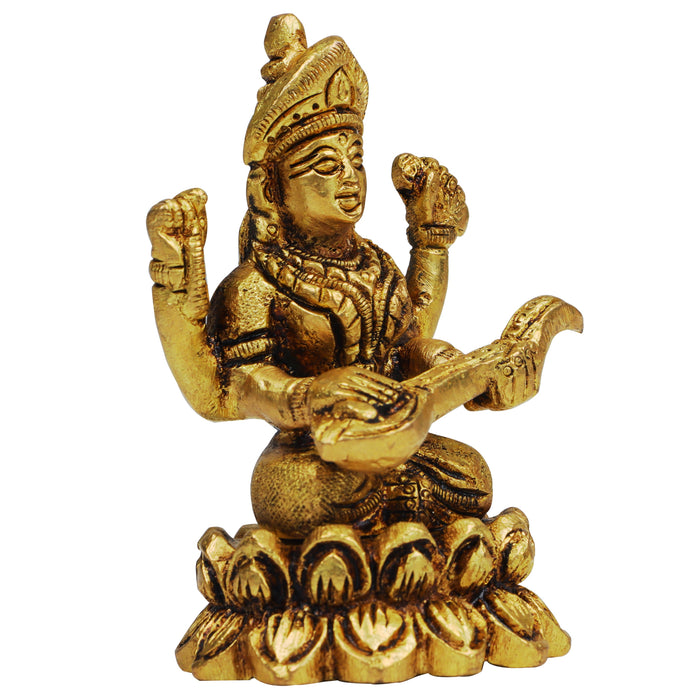 Saraswati Murti - 3 Inches | Antique Brass Statue/ Saraswati Idol for Pooja/ 250 Gms Approx
