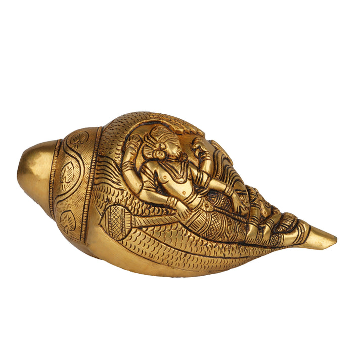 Blowing Shankh - 7 Inch | Antique Brass Statue/ Pooja Shankh/ Conch/ Shankh for Pooja/ 1.340 Kgs Approx
