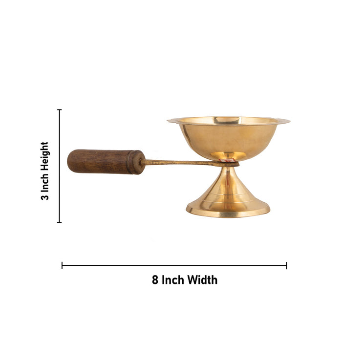 Sambrani Stand | Brass Dhoopakal with Wooden Handle/ Dhoop Stand/ Dhoop Holder for Pooja