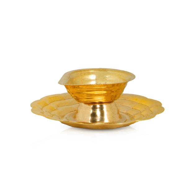 Brass Vilakku | One Mukh Deep with Plate/ Deepam/ Diya for Pooja