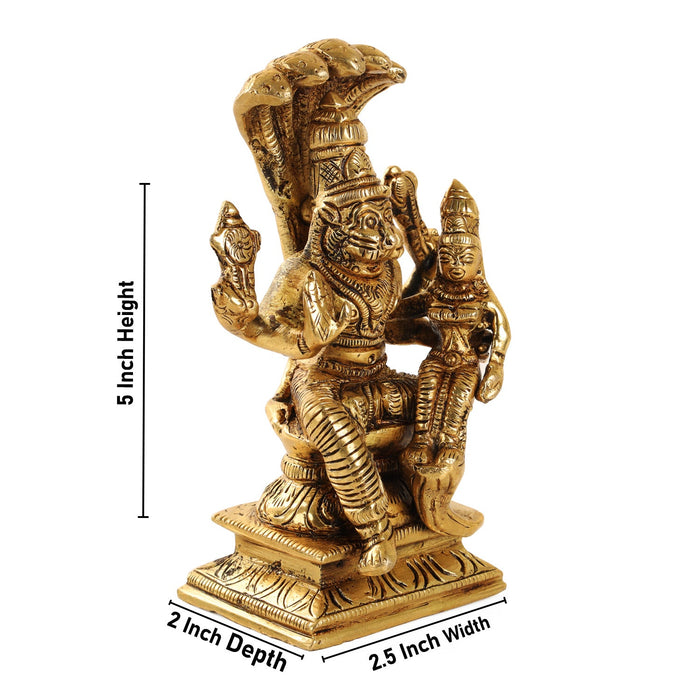 Lakshmi Narasimhar with Nagam - 5 Inches | Brass Statue/ Antique Finish Lakshmi Narasimha Statue for Pooja