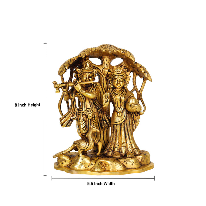 Radha Krishna with Tree Idol - 8 Inches | Antique Brass Statue/ Radha Krishna Murti for Pooja - Brass Murties