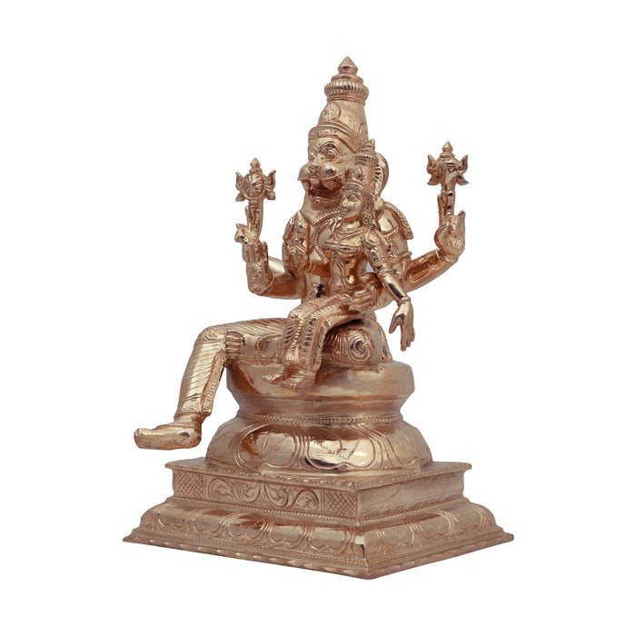 Lakshmi Narasimhar Idol - 10 x 6.5 Inch | Panchaloha Statue/ Lakshmi Narasimha Statue for Pooja - Panchaloha Murties