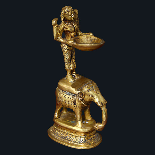 Elephant Deep Lady - 6.5 Inches | Brass Antique Lamp/ Vilakku for Pooja/ 700 Gms Approx