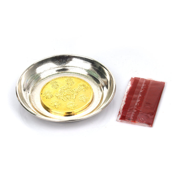 Brass Plate - 2.5 Inches | Ashtalakshmi Plate with Kumkum/ Pooja Plate for Home