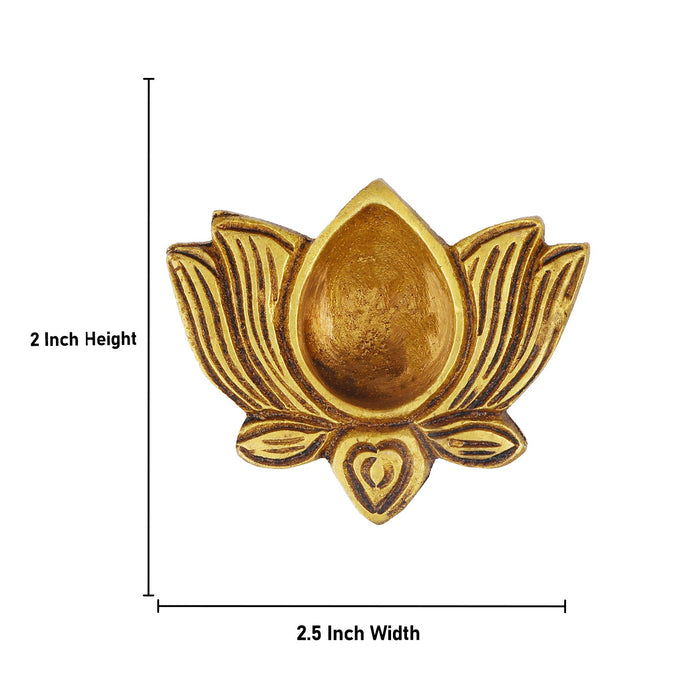 Lotus Deepam - 2 x 2.5 Inches | Brass Lamp/ Vilakku/ Diya for Pooja/ 135 Gms Approx - Karthik Deep