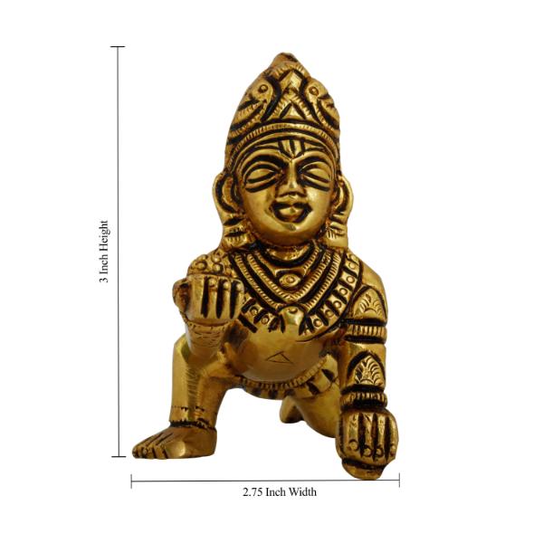 Crawling Krishna - 3 Inch | Little Krishna Murti/ Brass Idol/ Little Krishna Statue for Pooja - Brass Murties