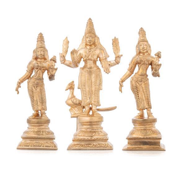 Murugar Valli Deivanai Idol - 6 Inches | Panchaloha Statue/ Murugan Statue for Pooja/ 1 Kgs Approx