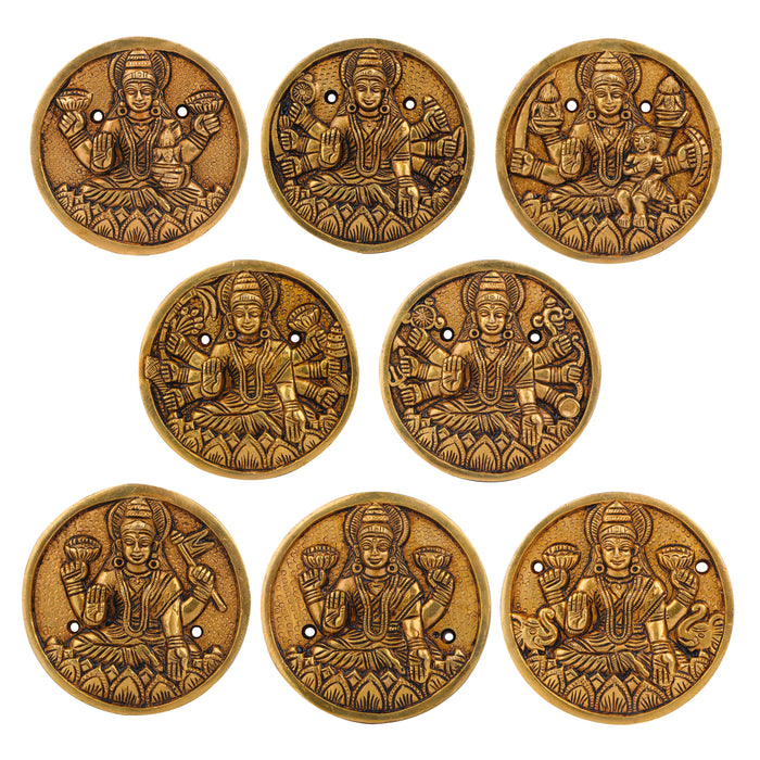 Ashta Lakshmi Statue Set - 8 Pcs - 4 Inches | Antique Brass Statue/ Laxmi Murti for Pooja - Brass Murties