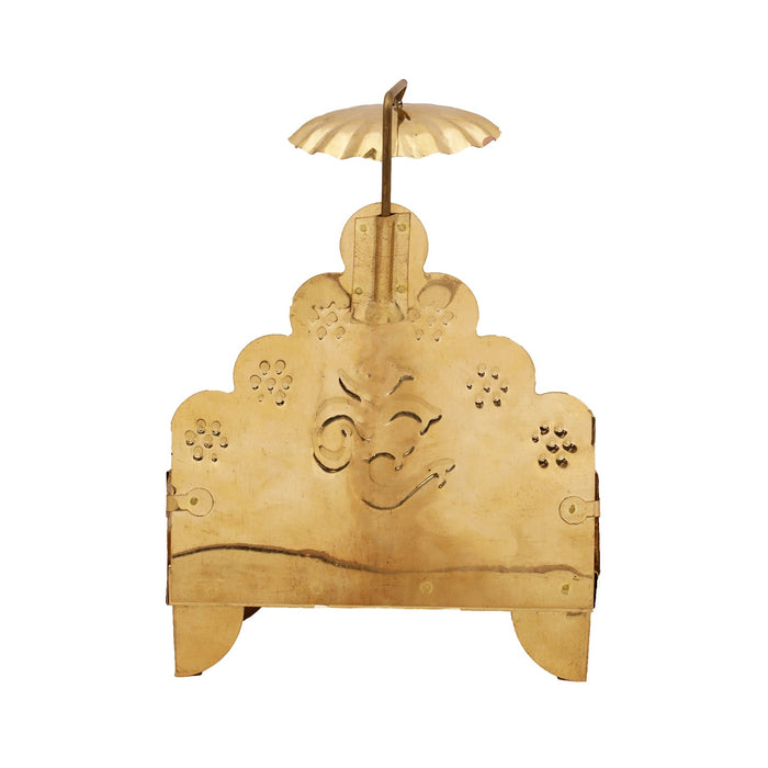 Pooja Chowki - 6.5 x 4.75 Inches | Brass Manai with Chatri/ Patla for Deity/ 140 Gms Approx - Pooja Aasan & Bajot & Pooja Mat
