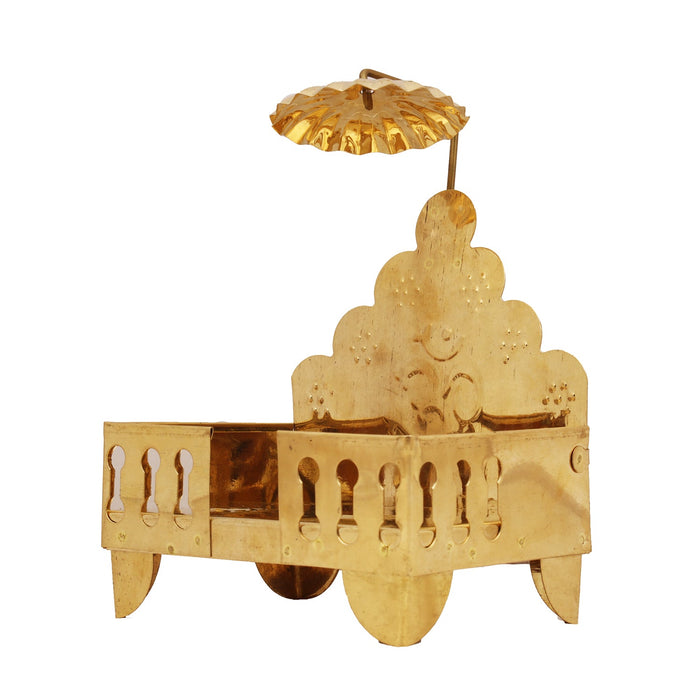 Pooja Chowki - 6.5 x 4.75 Inches | Brass Manai with Chatri/ Patla for Deity/ 140 Gms Approx - Pooja Aasan & Bajot & Pooja Mat