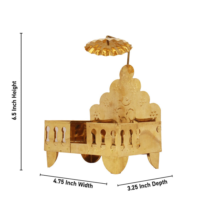 Pooja Chowki - 6.5 x 4.75 Inches | Brass Manai with Chatri/ Patla for Deity/ 140 Gms Approx - Pooja Aasan & Bajot & Pooja Mat