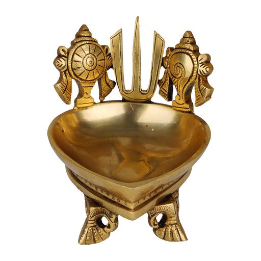 Agal Vilakku - 5 Inches | Shank Chakra Namam Deep/ Brass Antique Lamp for Pooja/ 1.195 Kgs Approx - Karthik Deep
