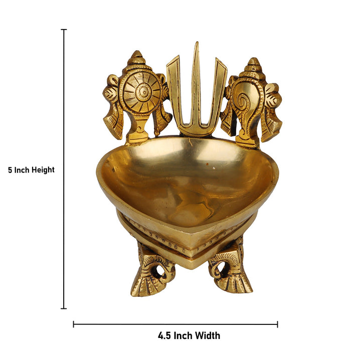 Agal Vilakku - 5 Inches | Shank Chakra Namam Deep/ Brass Antique Lamp for Pooja/ 1.195 Kgs Approx