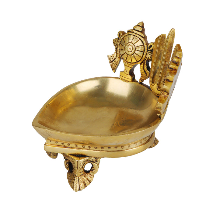 Agal Vilakku - 5 Inches | Shank Chakra Namam Deep/ Brass Antique Lamp for Pooja/ 1.195 Kgs Approx