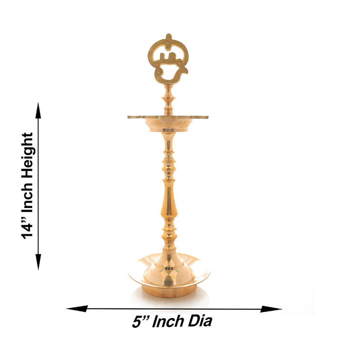 Brass Kuthu Villaku - 14 Inches | Om Design Lamp/ Diya/ Deepam for Pooja/ 960 Gms Approx