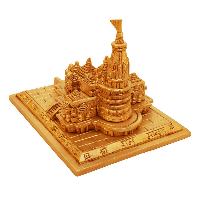Ram Mandhir - 5 x 7 Inches | Antique Brass Statue/ Ram Mandir Idol for Pooja/ 2.530 Kgs Approx - Table Stand Accessories