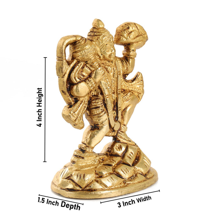 Pahad Hanuman - 4 Inches | Anjaneya Statue/ Antique Brass Statue/ Hanuman Murti for Pooja/ 380 Gms Approx