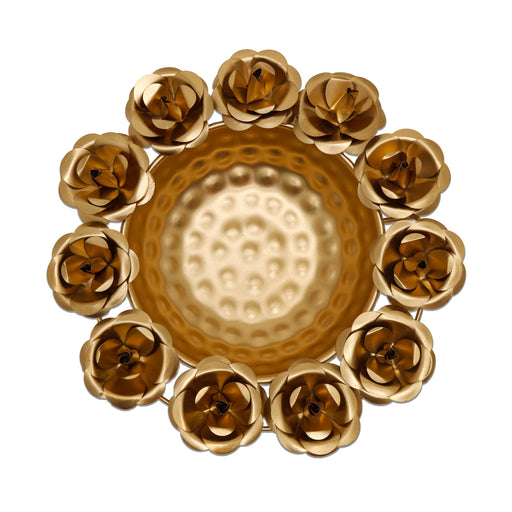 Metal Flower Pot - 2 x 8 Inches | Brass Polish Urli/ Rose Design Uruli for Pooja/ 195 Gms Approx - Uruli & Flower Pot