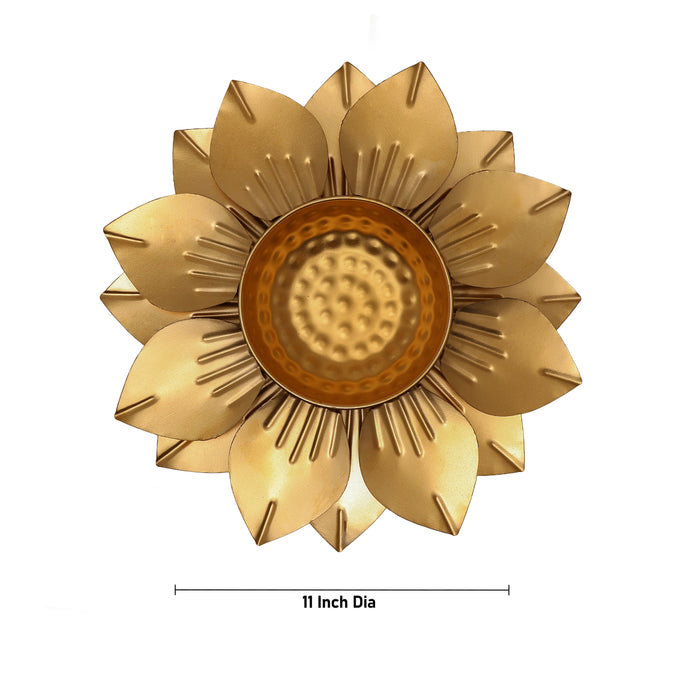 Metal Uruli - 1.5 x 11 Inches | Brass Polish Urli/ Lotus Design Flower Pot for Pooja/ 325 Gms Approx - Uruli & Flower Pot