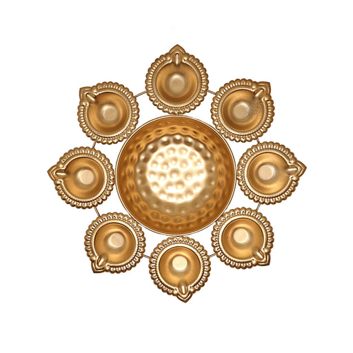 Metal Flower Pot - 1.5 x 10.5 Inches | Brass Polish Urli/ 9 Diya with Uruli for Pooja/ 270 Gms Approx - Uruli & Flower Pot