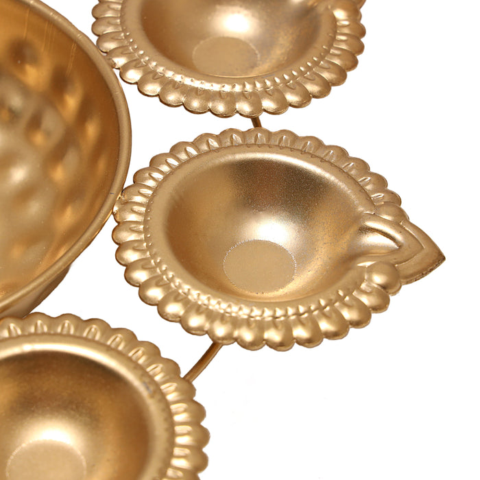 Metal Flower Pot - 1.5 x 10.5 Inches | Brass Polish Urli/ 9 Diya with Uruli for Pooja/ 270 Gms Approx - Uruli & Flower Pot