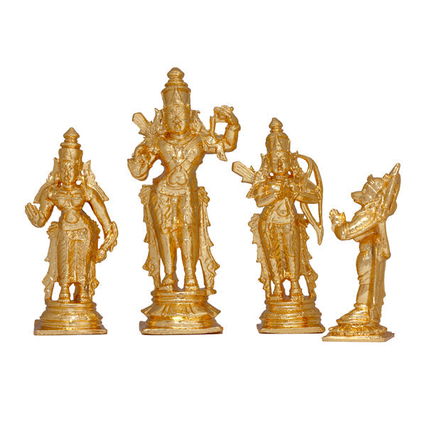 Ram Darbar Murti - 4.5 Inches | Copper Idol/ Gold Polish Ram Darbar Idol for Pooja/ 565 Gms Approx - Copper Murties