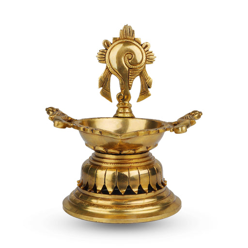 Shank Agal Deepam with Two Parrots - 9.5 x 8.5 Inches | Brass Lamp/ Vilakku for Pooja/ 2.640 Kgs Approx - Karthik Deep