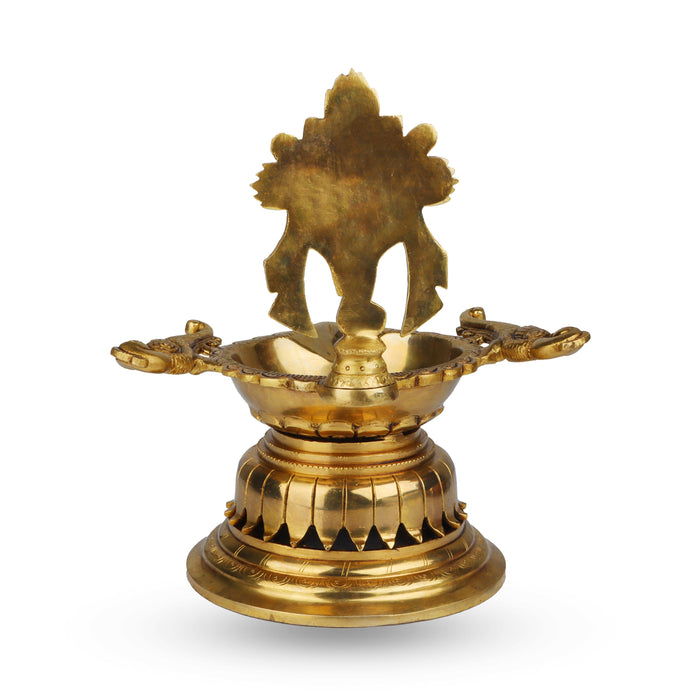 Shank Agal Deepam with Two Parrots - 9.5 x 8.5 Inches | Brass Lamp/ Vilakku for Pooja/ 2.640 Kgs Approx - Karthik Deep