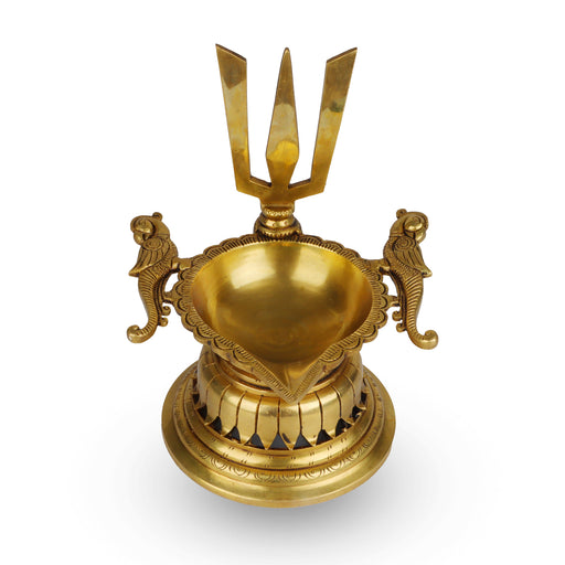 Namam Agal Deep with Two Parrots - 9.5 x 8.5 Inches | Brass Lamp/ Vilakku for Pooja/ 2.435 Gms Approx - Karthik Deep