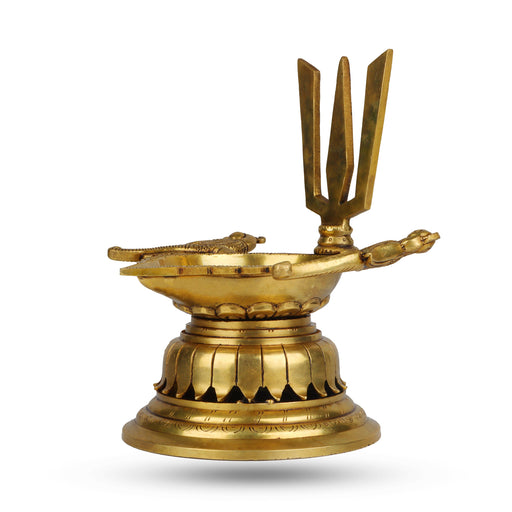 Namam Agal Deep with Two Parrots - 9.5 x 8.5 Inches | Brass Lamp/ Vilakku for Pooja/ 2.435 Gms Approx - Karthik Deep