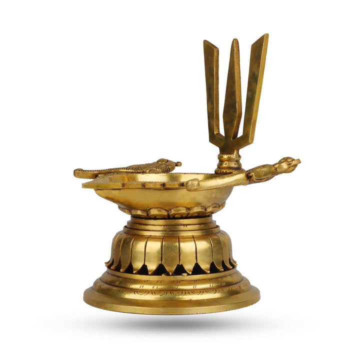 Namam Agal Deep with Two Parrots - 9.5 x 8.5 Inches | Brass Lamp/ Vilakku for Pooja/ 2.435 Gms Approx - Karthik Deep