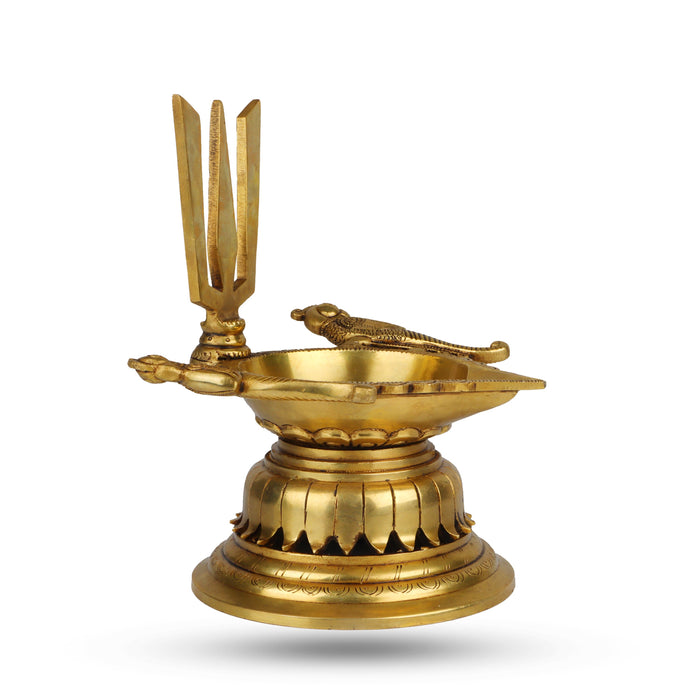 Namam Agal Deep with Two Parrots - 9.5 x 8.5 Inches | Brass Lamp/ Vilakku for Pooja/ 2.435 Gms Approx - Karthik Deep