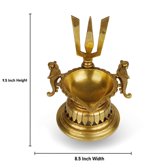 Namam Agal Deep with Two Parrots - 9.5 x 8.5 Inches | Brass Lamp/ Vilakku for Pooja/ 2.435 Gms Approx - Karthik Deep