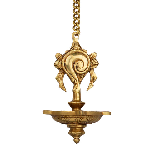 Shank Hanging Lamp - 7 Inches | Hanging Diya/ Brass Vilakku for Pooja/ 775 Gms Approx - Hanging Lamp