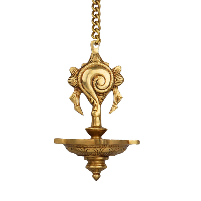 Shank Hanging Lamp - 7 Inches | Hanging Diya/ Brass Vilakku for Pooja/ 775 Gms Approx - Hanging Lamp