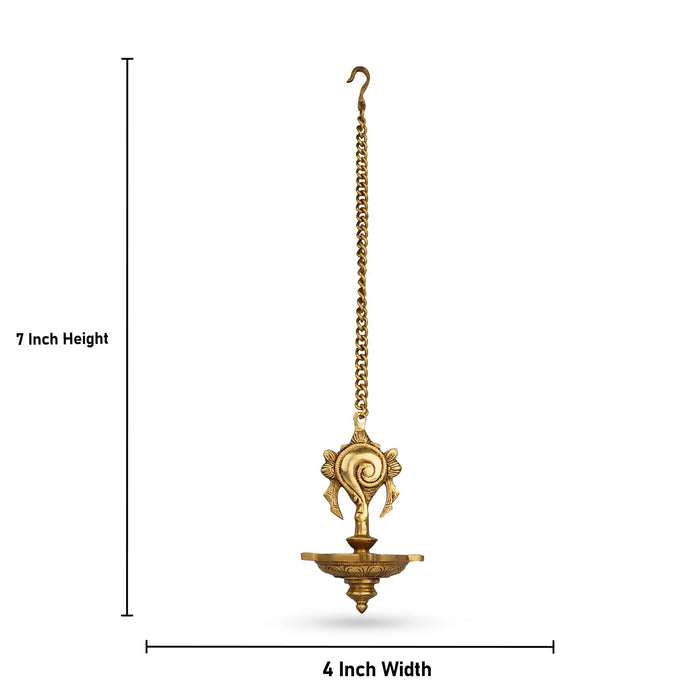 Shank Hanging Lamp - 7 Inches | Hanging Diya/ Brass Vilakku for Pooja/ 775 Gms Approx - Hanging Lamp