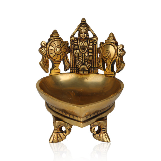 Agal Vilakku - 5 Inches | Balaji Shank Chakra Deep/ Brass Lamp for Pooja/ 1.280 Kgs Approx - Karthik Deep