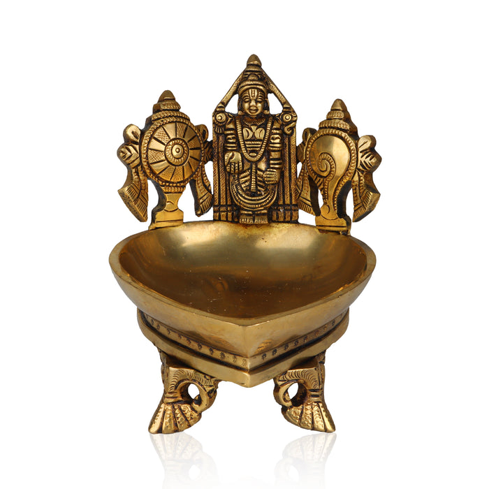 Agal Vilakku - 5 Inches | Balaji Shank Chakra Deep/ Brass Lamp for Pooja/ 1.280 Kgs Approx - Karthik Deep