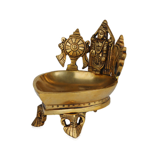 Agal Vilakku - 5 Inches | Balaji Shank Chakra Deep/ Brass Lamp for Pooja/ 1.280 Kgs Approx - Karthik Deep