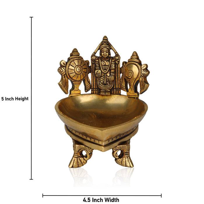 Agal Vilakku - 5 Inches | Balaji Shank Chakra Deep/ Brass Lamp for Pooja/ 1.280 Kgs Approx