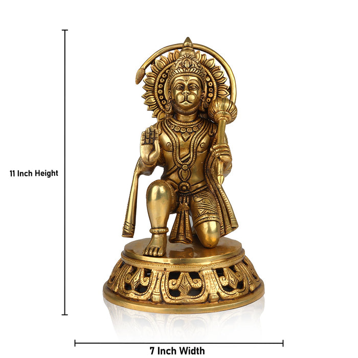 Anjaneya Statue - 11 Inches | Hanuman Mandi/ Brass Idol/ Hanuman Murti/ Hanuman Statue for Pooja - Brass Murties