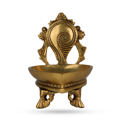 Shank Agal Deepam - 6.5 x 5 Inches | Brass Lamp/ Vilakku/ Diya for Pooja/ 1.305 Kgs Approx - Karthik Deep