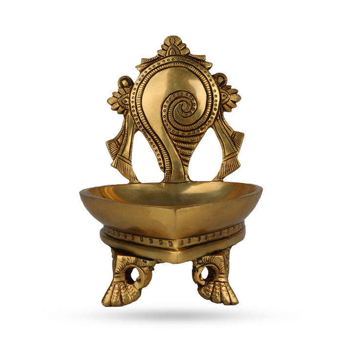 Shank Agal Deepam - 6.5 x 5 Inches | Brass Lamp/ Vilakku/ Diya for Pooja/ 1.305 Kgs Approx - Karthik Deep