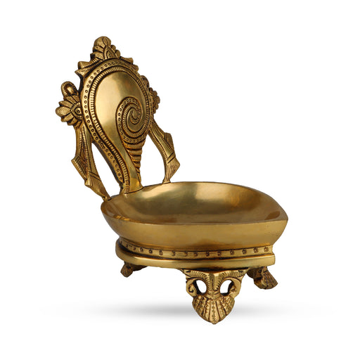 Shank Agal Deepam - 6.5 x 5 Inches | Brass Lamp/ Vilakku/ Diya for Pooja/ 1.305 Kgs Approx - Karthik Deep