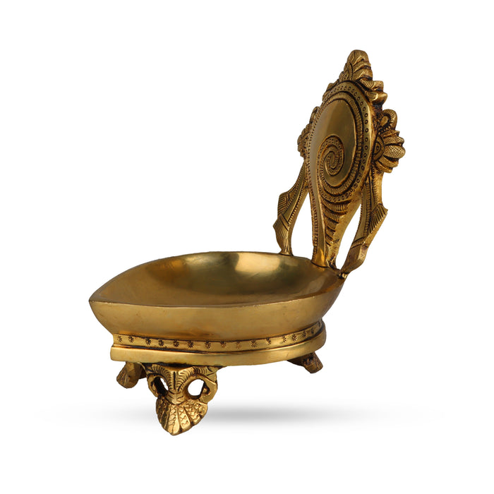 Shank Agal Deepam - 6.5 x 5 Inches | Brass Lamp/ Vilakku/ Diya for Pooja/ 1.305 Kgs Approx - Karthik Deep