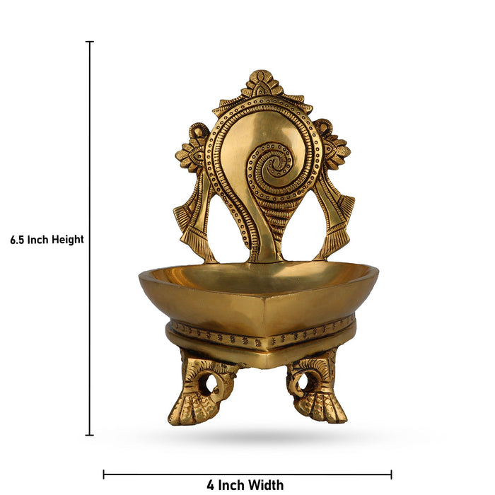 Shank Agal Deepam - 6.5 x 5 Inches | Brass Lamp/ Vilakku/ Diya for Pooja/ 1.305 Kgs Approx - Karthik Deep