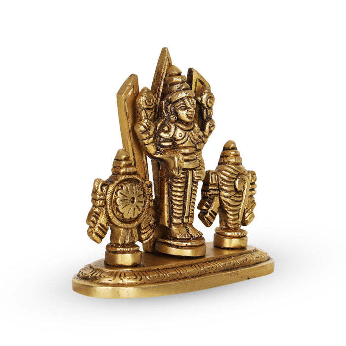 Balaji Murti - 3.5 Inches | Antique Brass Statue/ Shankh Chakra Balaji Idol for Pooja/ 280 Gms Approx