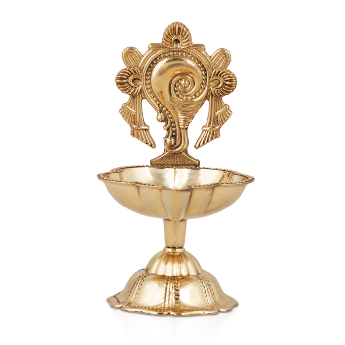 Shankh Diya - 4.5 Inches | Brass Deep/ Shank Lamp for Pooja/ 95 Gms Approx