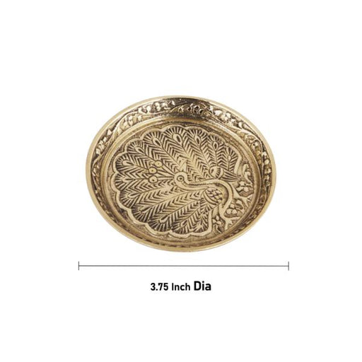 Pin Tray - 3.75 Inch | Peacock Design Pooja Stand with Base/ Brass Plate/ Asan for God - Pooja Plate & Tray